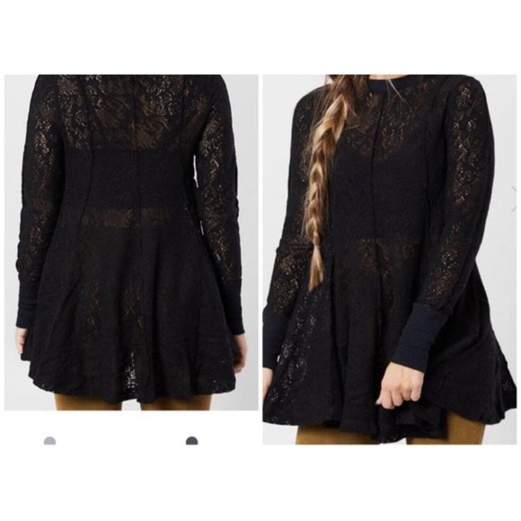 Free People Coffee In The Morning Tunic Top Size XSmall Black Lace New With Tags - Picture 7 of 7
